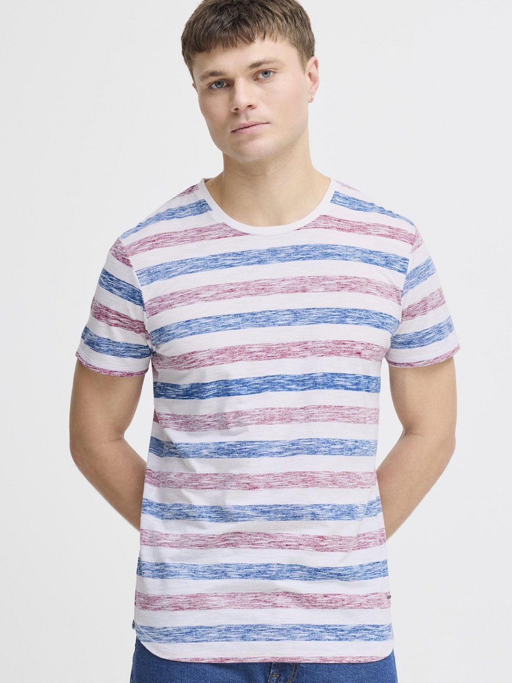 Thumbnail - Solid Rundhalsshirt Herren Baumwolle blau gestreift, M