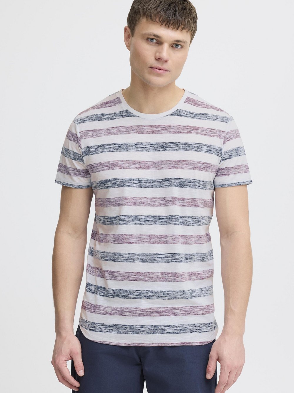 Solid Rundhalsshirt Herren Baumwolle rot gestreift, L