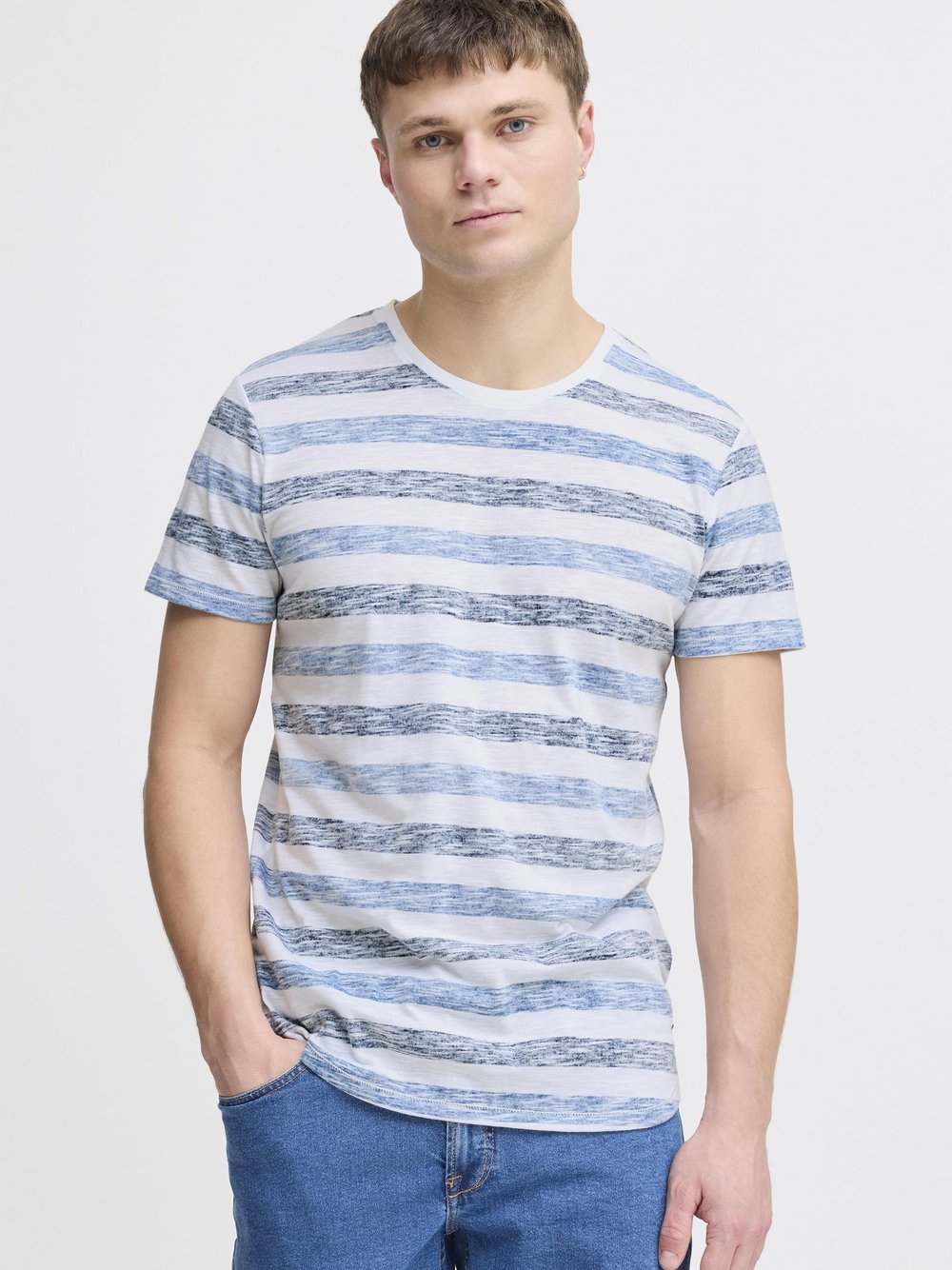 Thumbnail - Solid Rundhalsshirt Herren Baumwolle blau gestreift, XL
