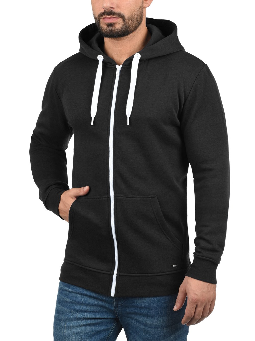 Solid Kapuzensweatjacke Herren schwarz, XXXL