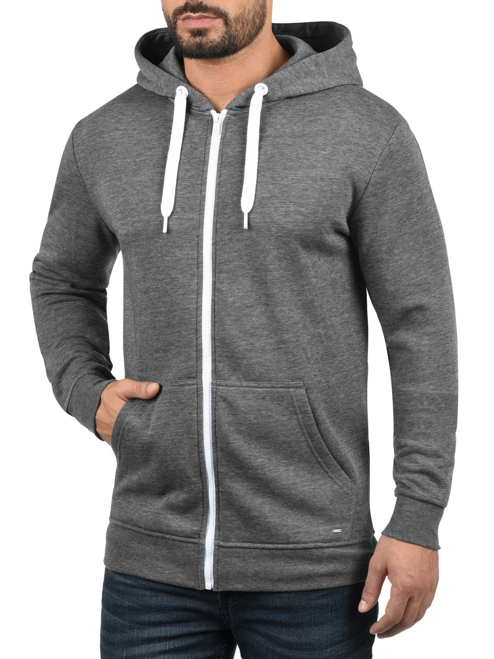 Thumbnail - Solid Kapuzensweatjacke Herren grau, XXL