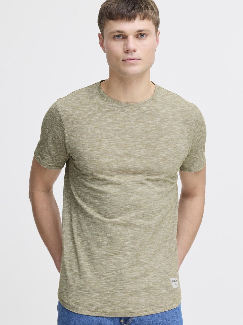 Solid Rundhalsshirt Herren Baumwolle grün meliert, XXL