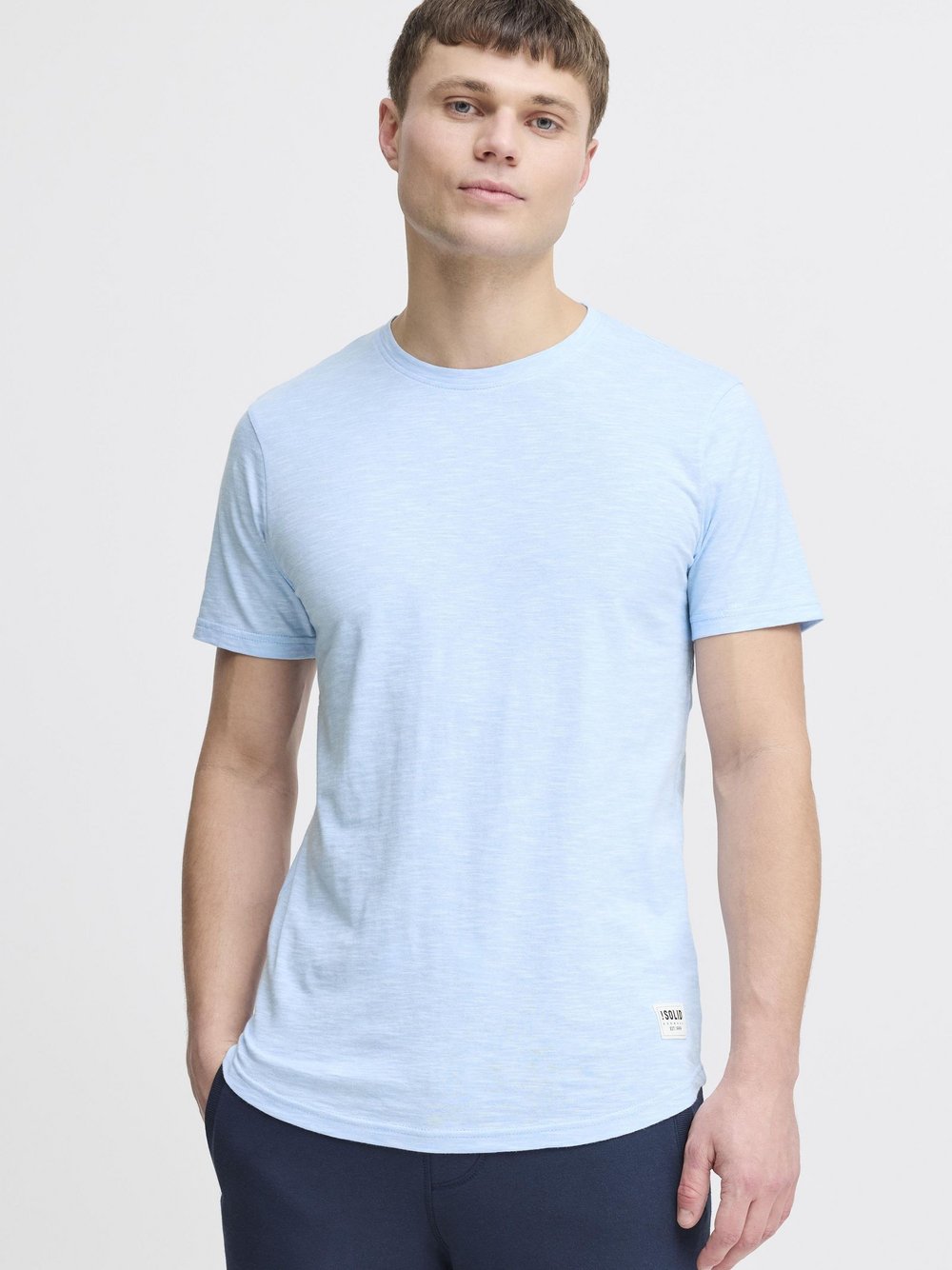 Solid Rundhalsshirt Herren Baumwolle blau meliert, XXL