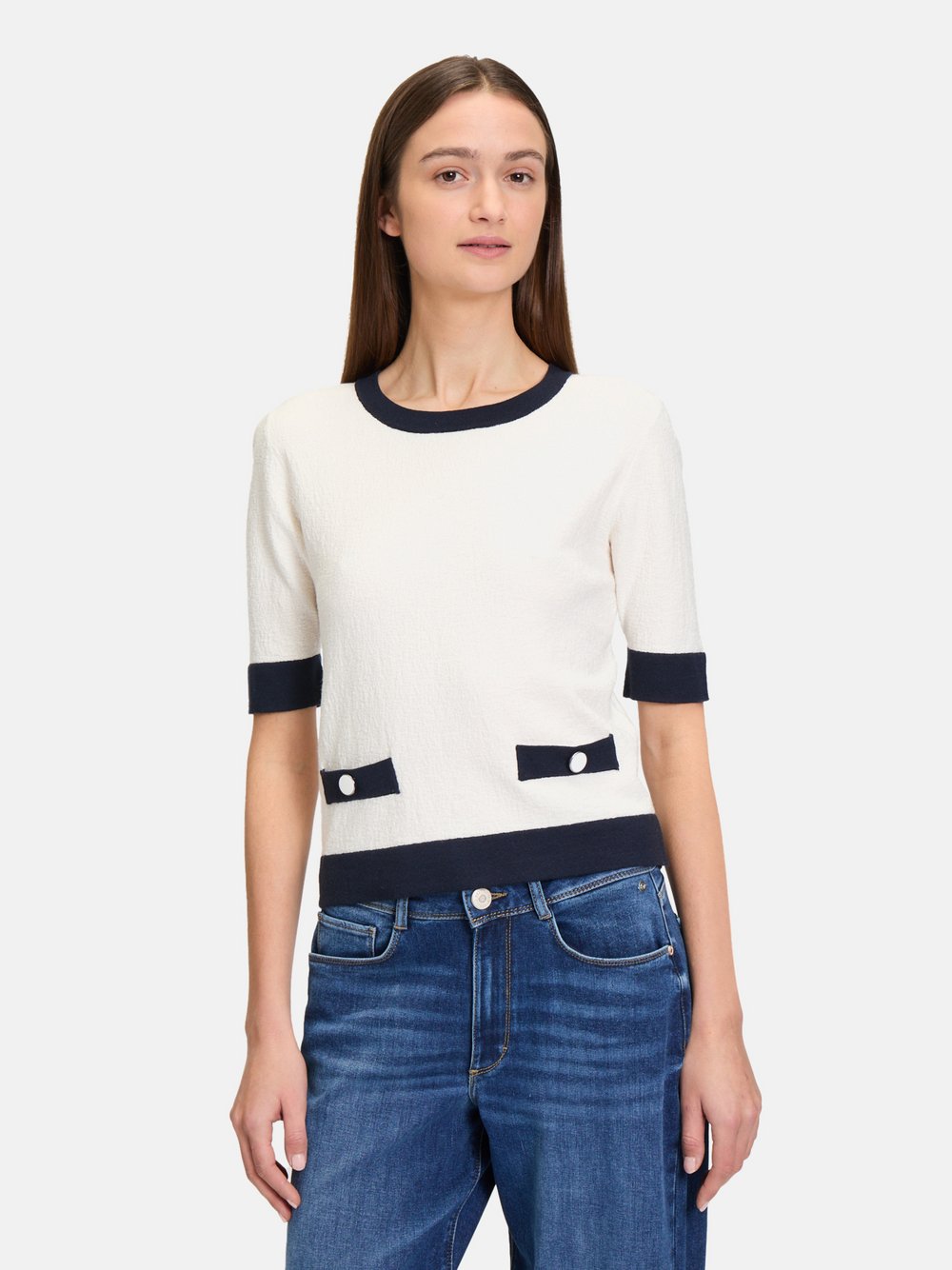 Betty & Co Feinstrickpullover Damen Viskose weiß gemustert, 44