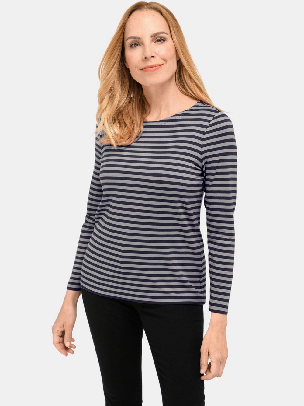 Goldner Ringelshirt Damen Viskose blau kariert, 46