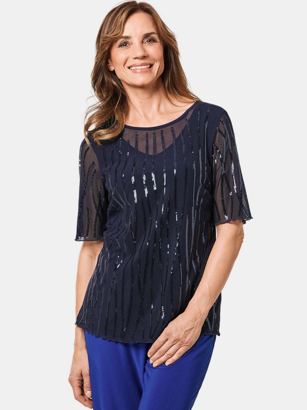 Goldner Mesh-Shirt Damen Polyamid blau, 44