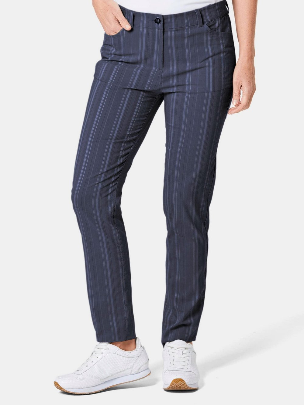 Thumbnail - Goldner Struktur-Hose Damen Viskose blau gemustert, 42