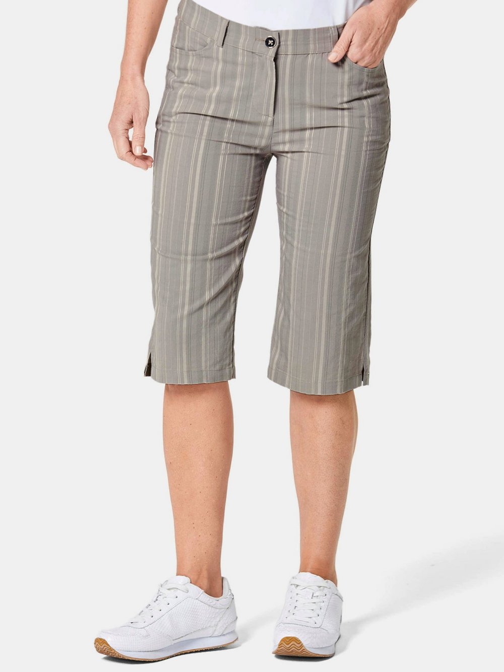 Thumbnail - Goldner Struktur-Bermuda Damen Viskose grau gemustert, 46