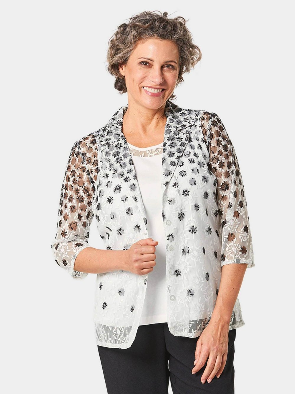 Goldner Set (Spitzenbluse und Top) Damen weiß gemustert, 42