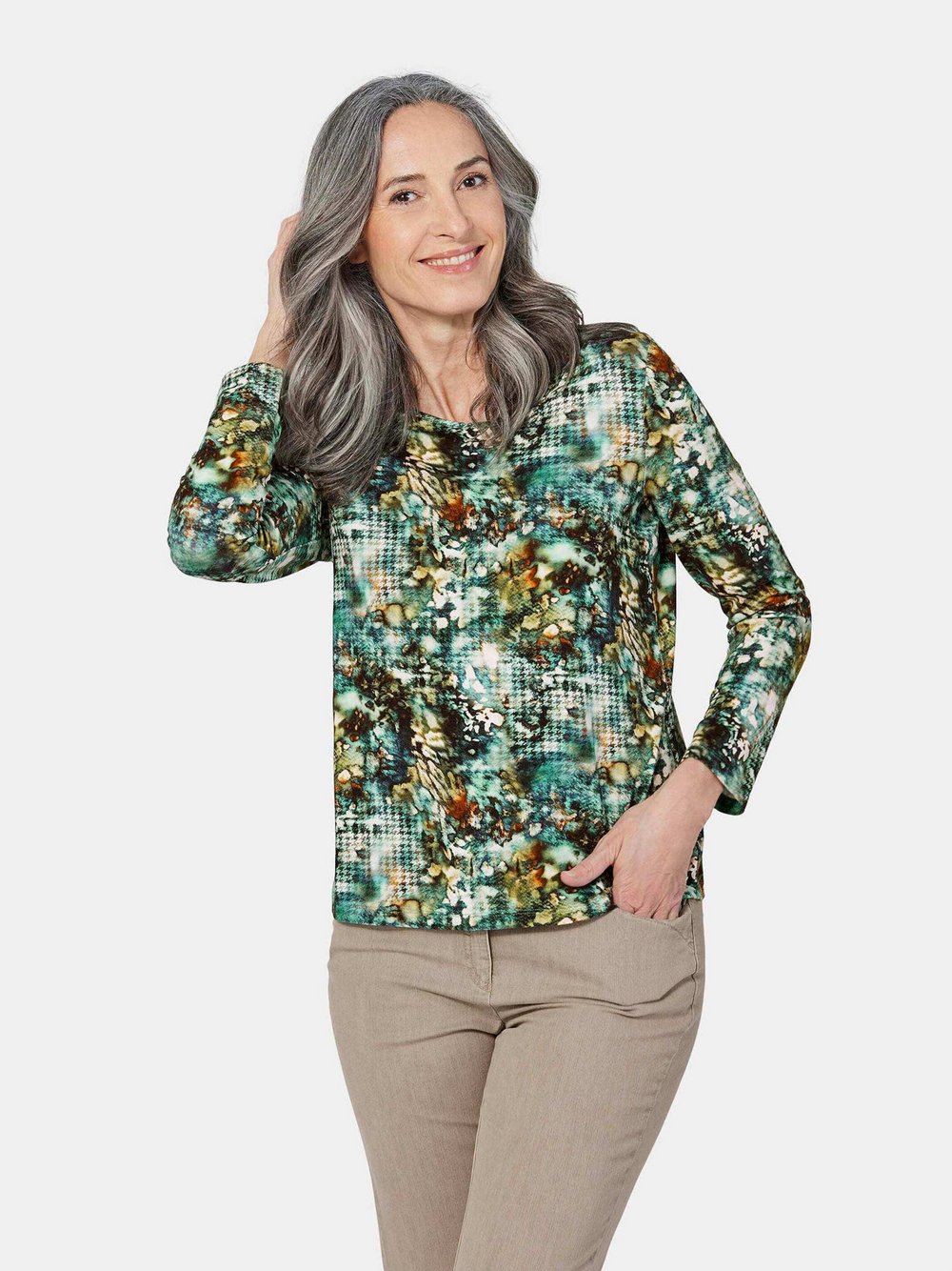 Goldner Langarmshirt Damen Viskose grün, 38