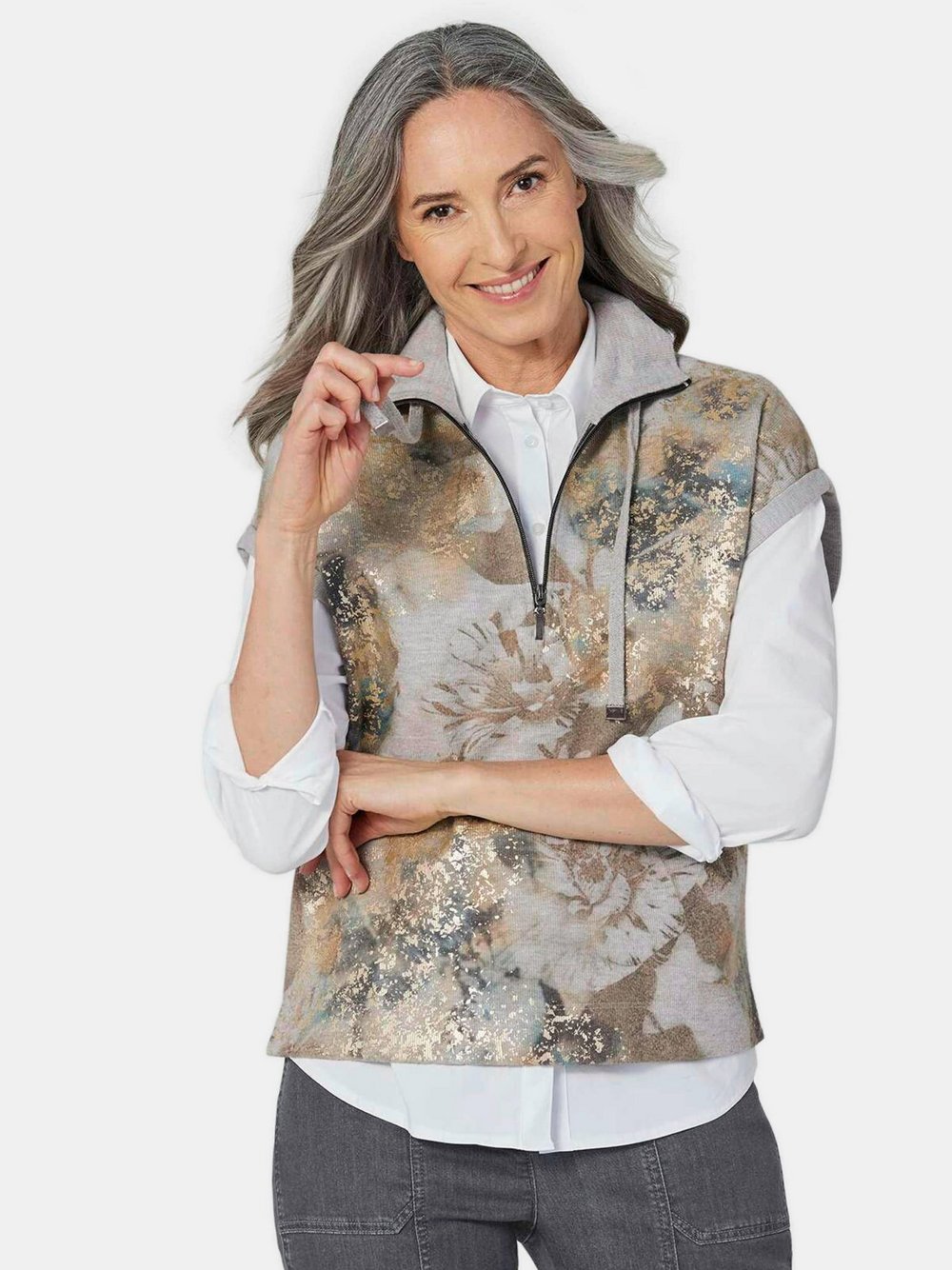 Goldner Sweatshirt Damen Baumwolle grau, 44