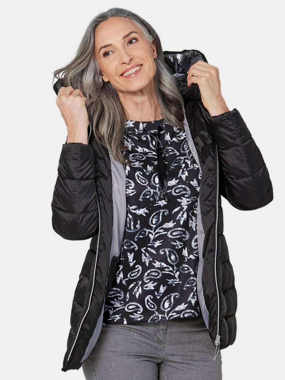 Goldner Lange Steppjacke Damen Polyamid schwarz, 42