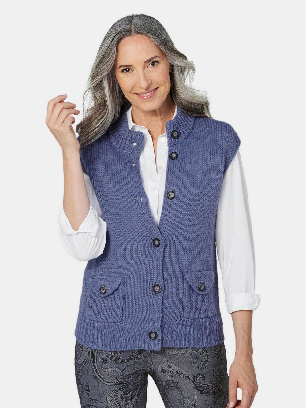 Goldner Strickweste Damen blau, 46
