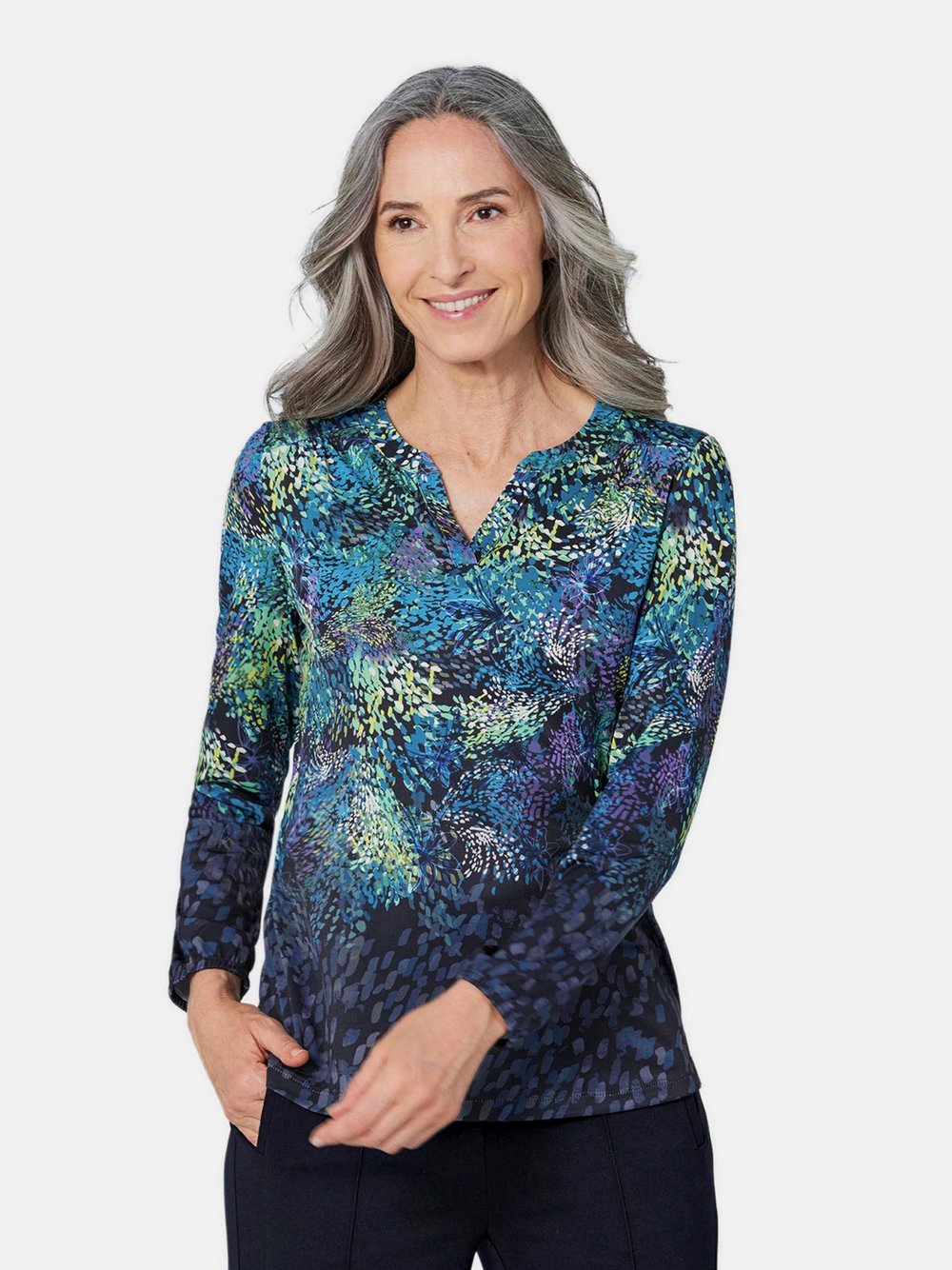 Goldner Tunikabluse Damen blau gemustert, 38