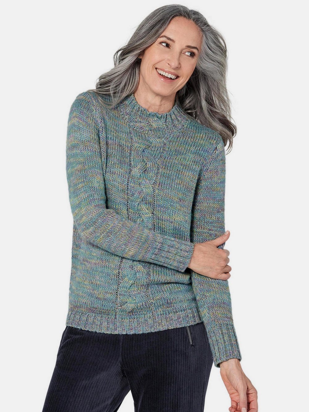 Goldner Strickpullover Damen mehrfarbig strukturiert, 44
