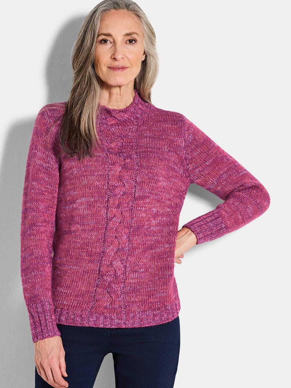 Goldner Strickpullover Damen lila strukturiert, 50