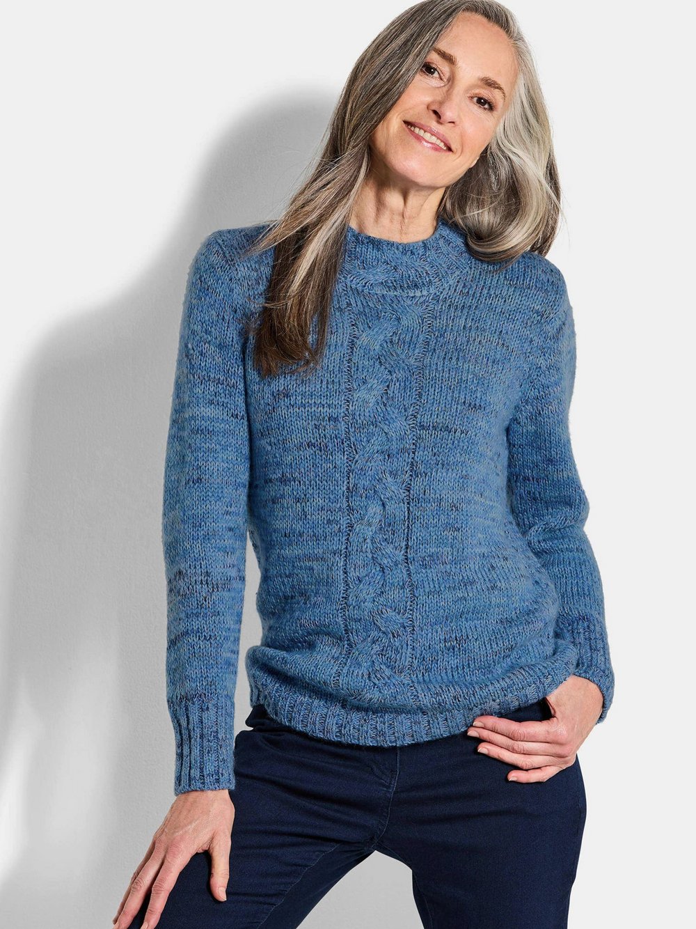 Goldner Strickpullover Damen blau strukturiert, 50