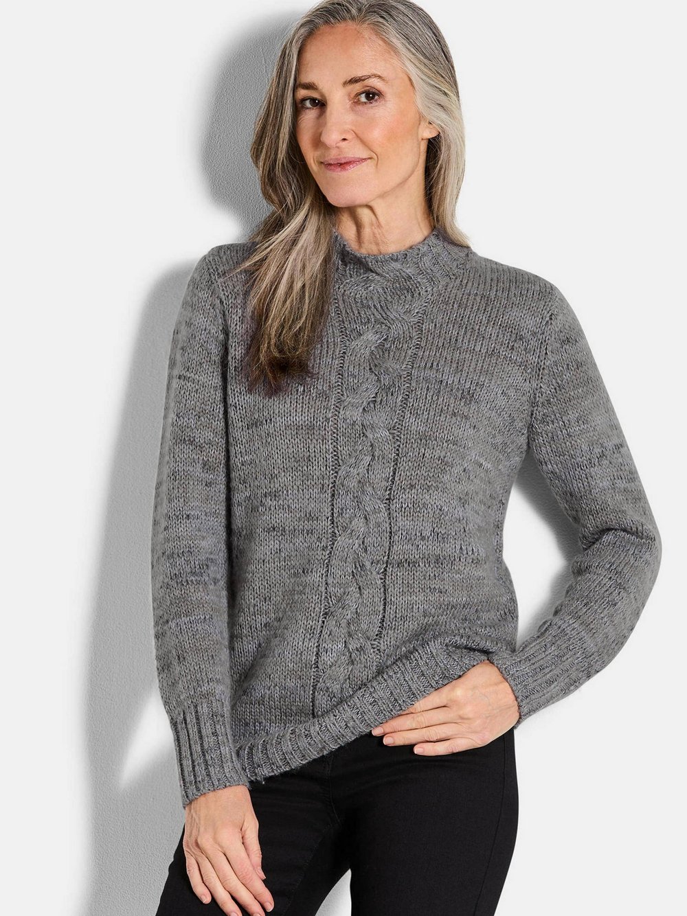 Goldner Strickpullover Damen grau strukturiert, 38