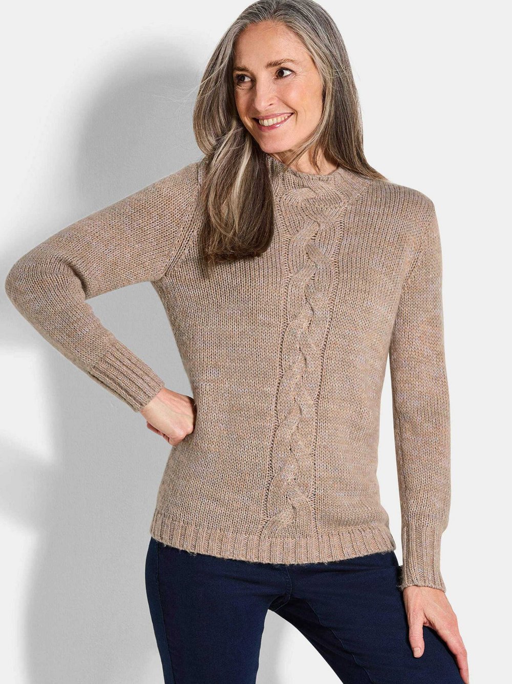 Goldner Strickpullover Damen braun strukturiert, 42