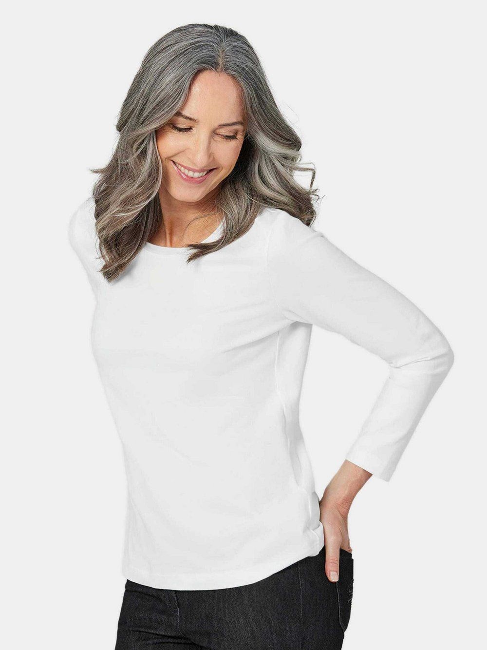 Goldner Langarmshirt im 3er-Pack Damen Baumwolle weiß, 46