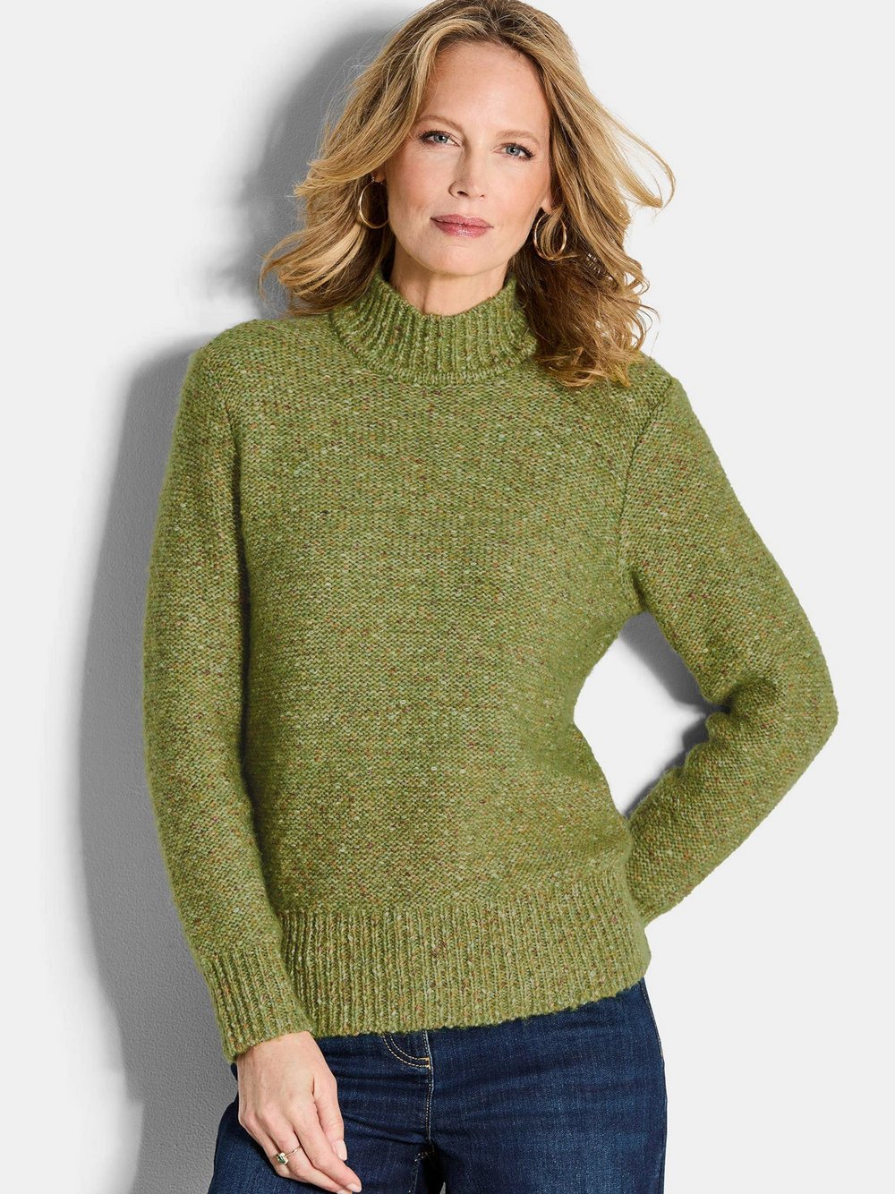 Thumbnail - Goldner Strickpullover Damen Schurwolle grün, 46