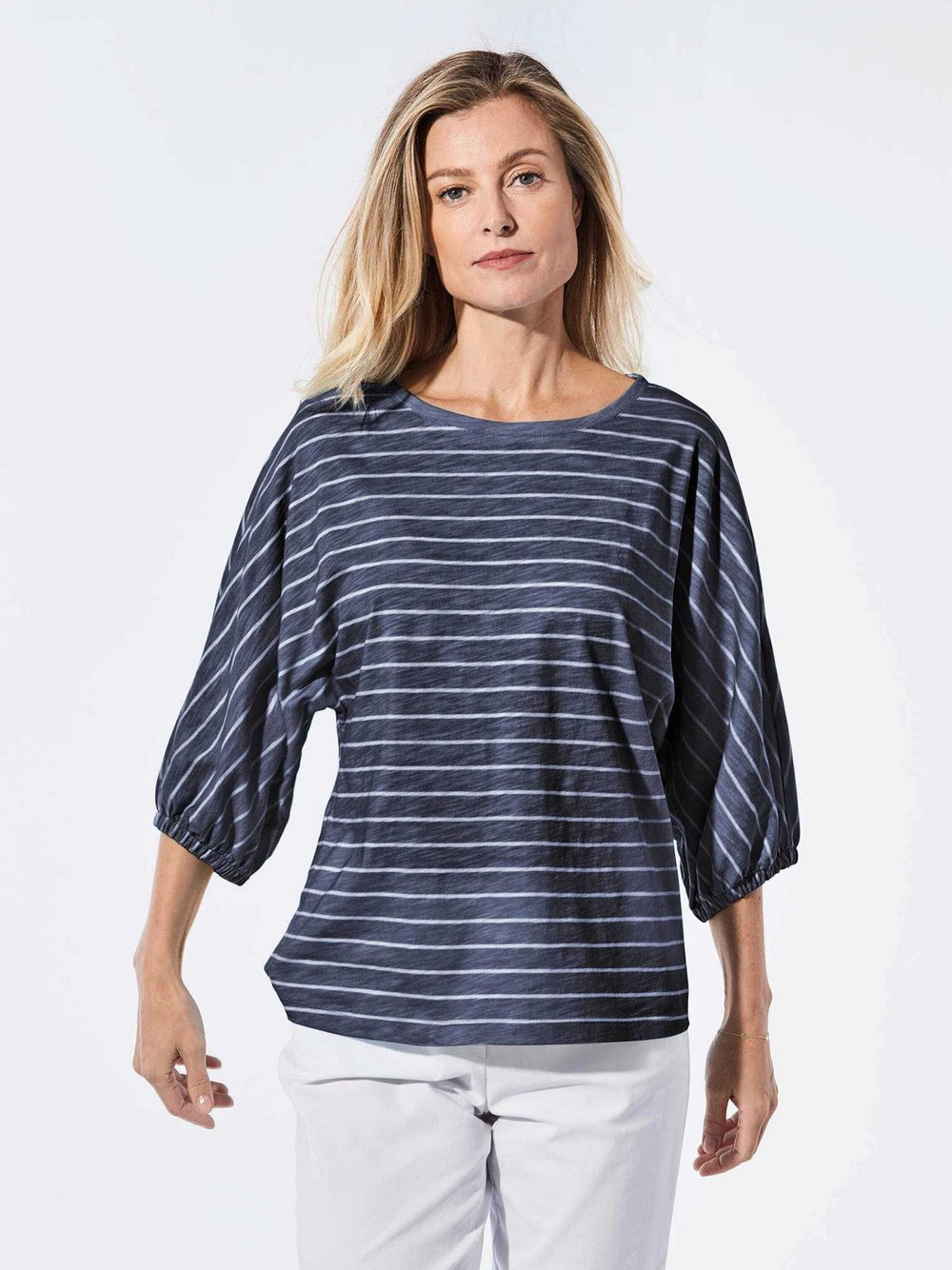 Goldner Shirt Damen Baumwolle blau gestreift, 46