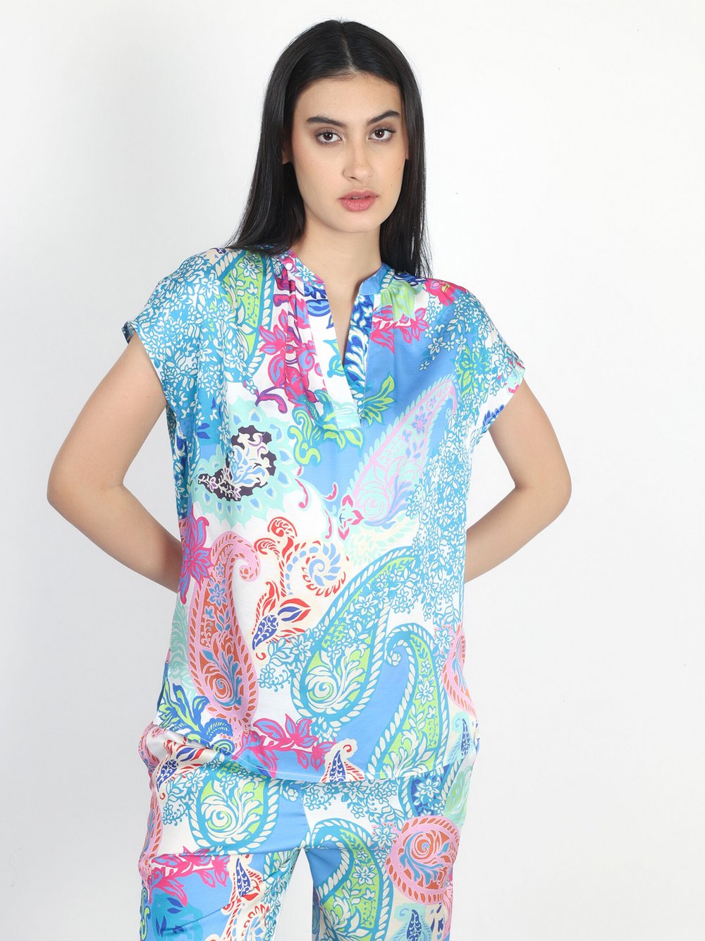Thumbnail - Vicci Germany Blusentop Damen Viskose mehrfarbig gemustert, 44