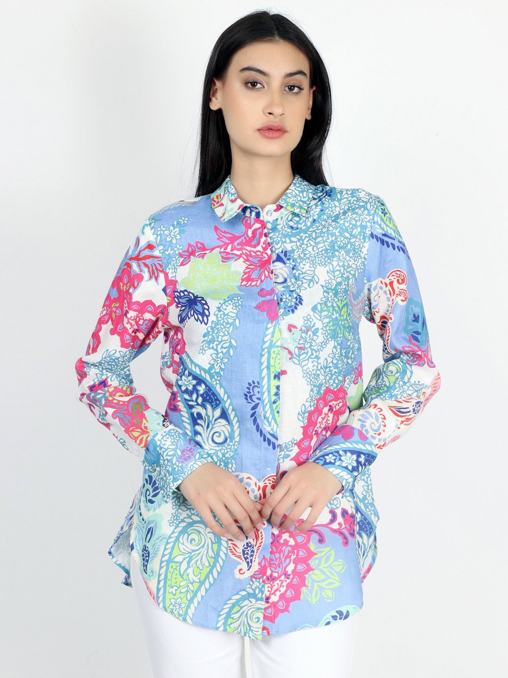 Vicci Germany Bluse Damen Leinen mehrfarbig gemustert, 40
