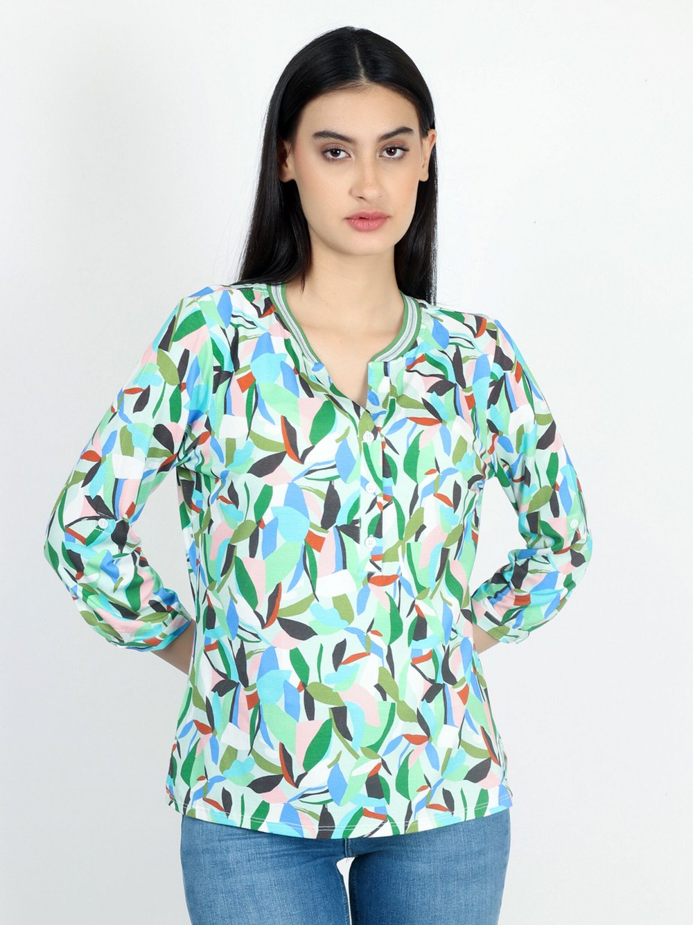 Thumbnail - Vicci Germany Bluse Damen Viskose grün gemustert, 46