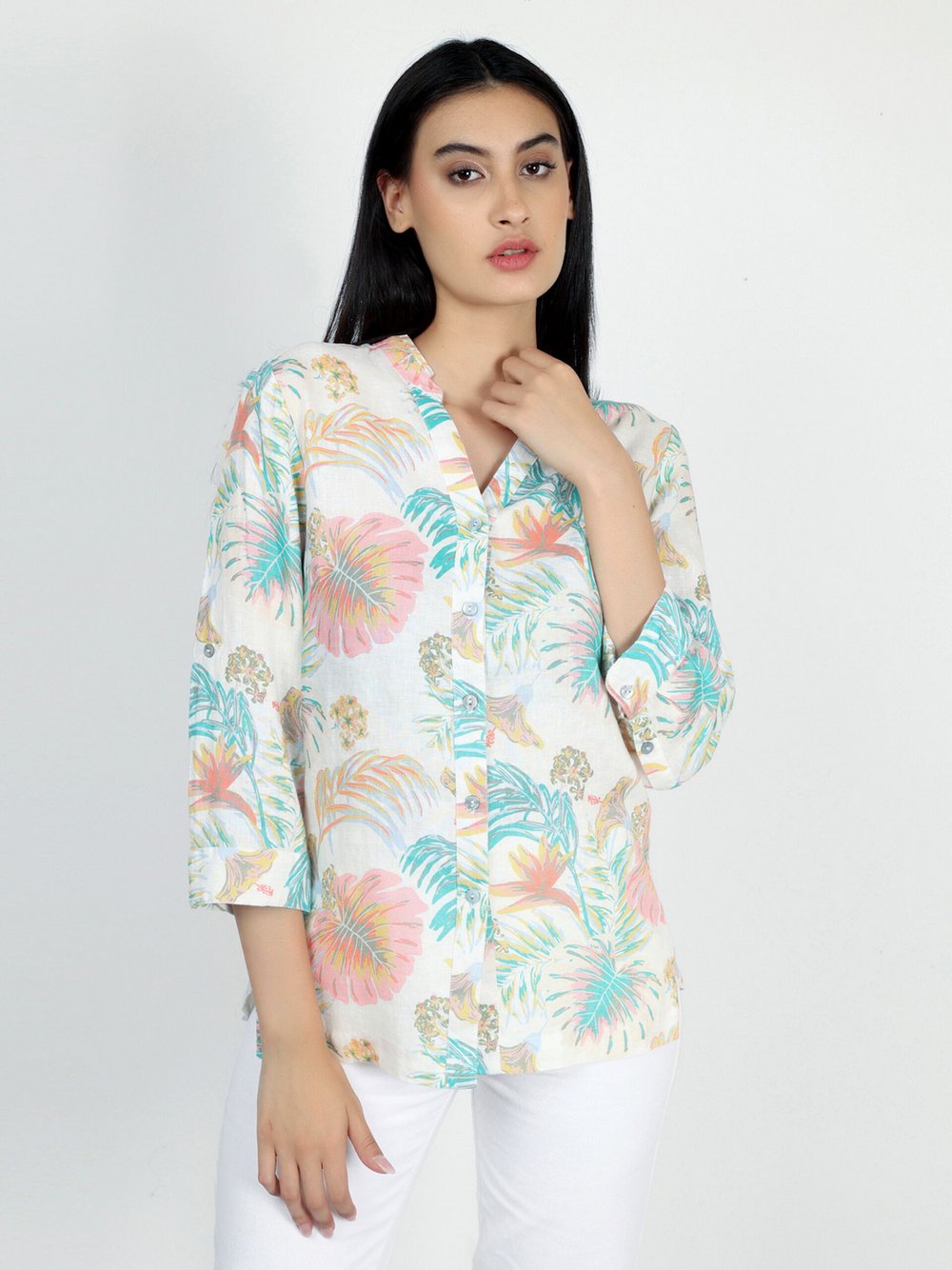 Thumbnail - Vicci Germany Bluse Damen Leinen mehrfarbig bedruckt, 46