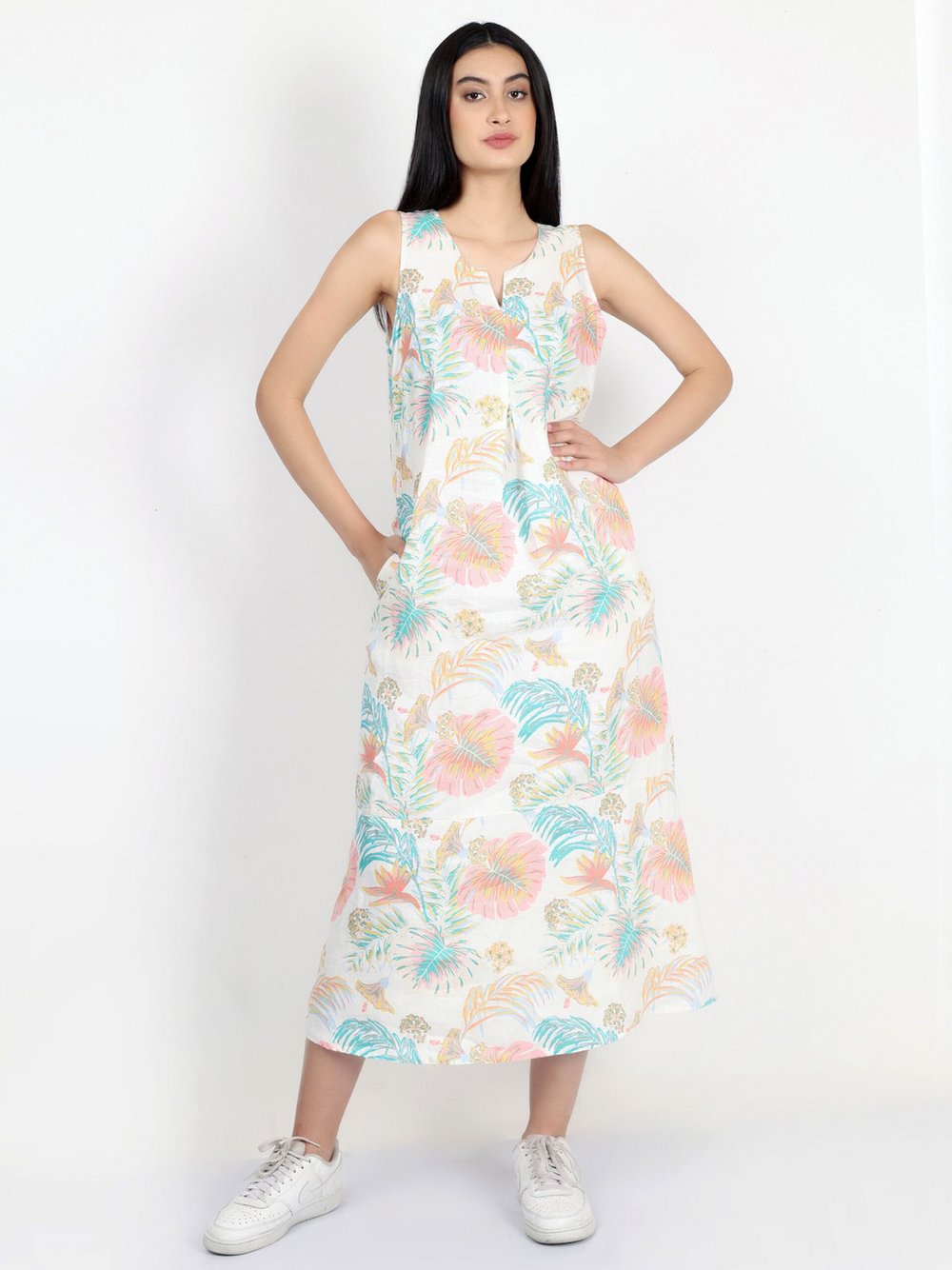 Vicci Germany Maxikleid Damen Leinen mehrfarbig bedruckt, 46