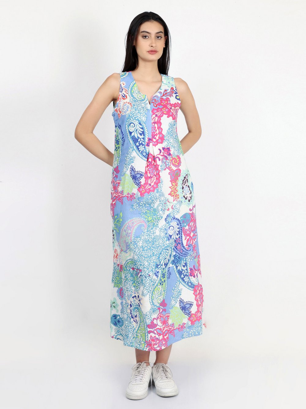 Thumbnail - Vicci Germany Maxikleid Damen Leinen mehrfarbig gemustert, 46