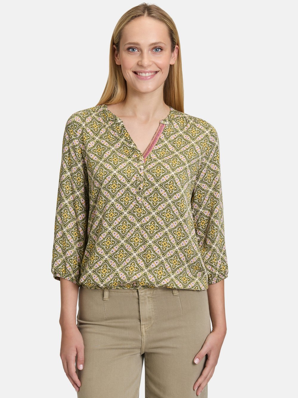Cartoon Casual-Bluse Damen Viskose grün gemustert, 38