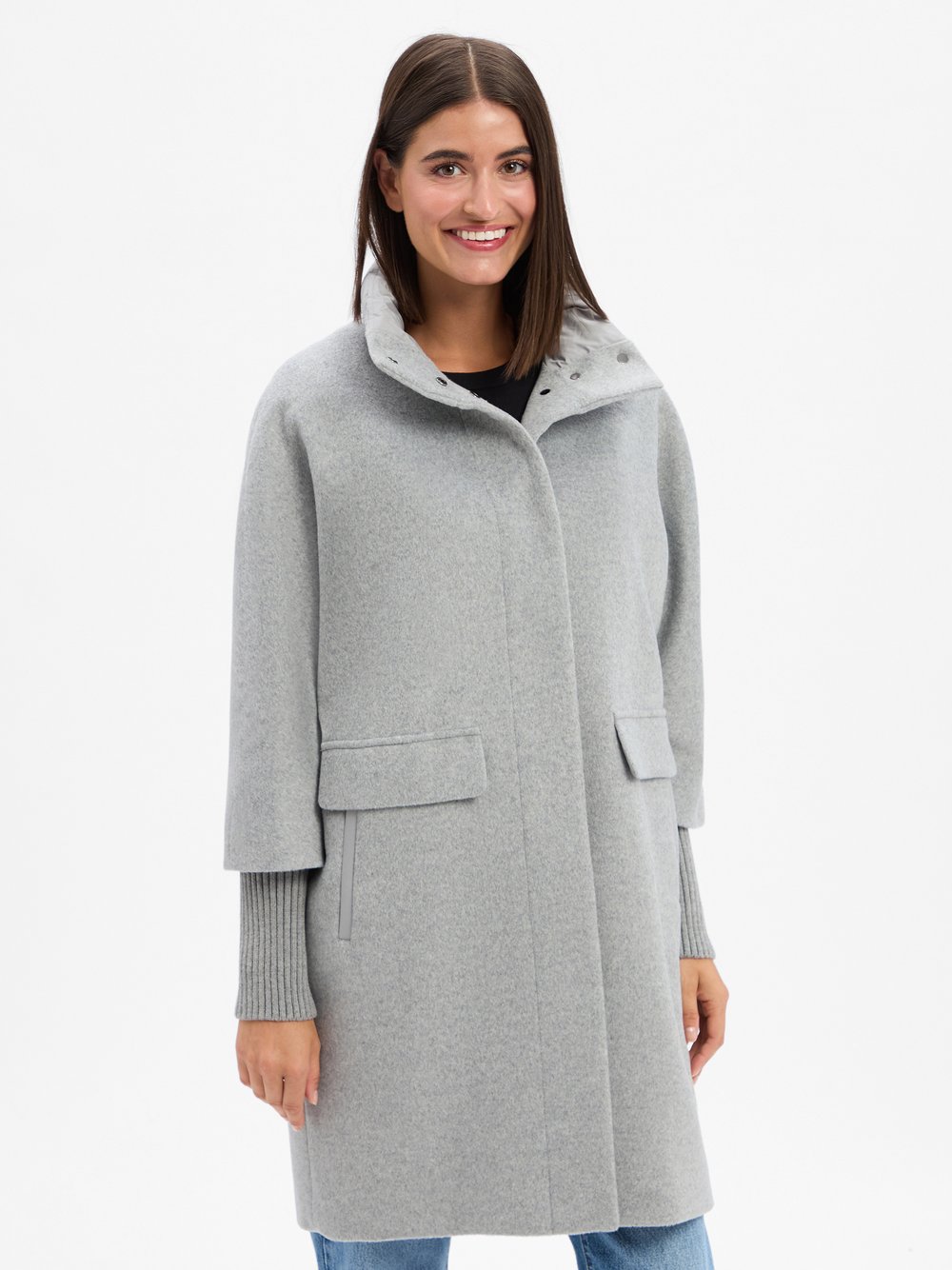 Thumbnail - comma Kurzmantel mit Wollanteil Damen grau meliert, 34