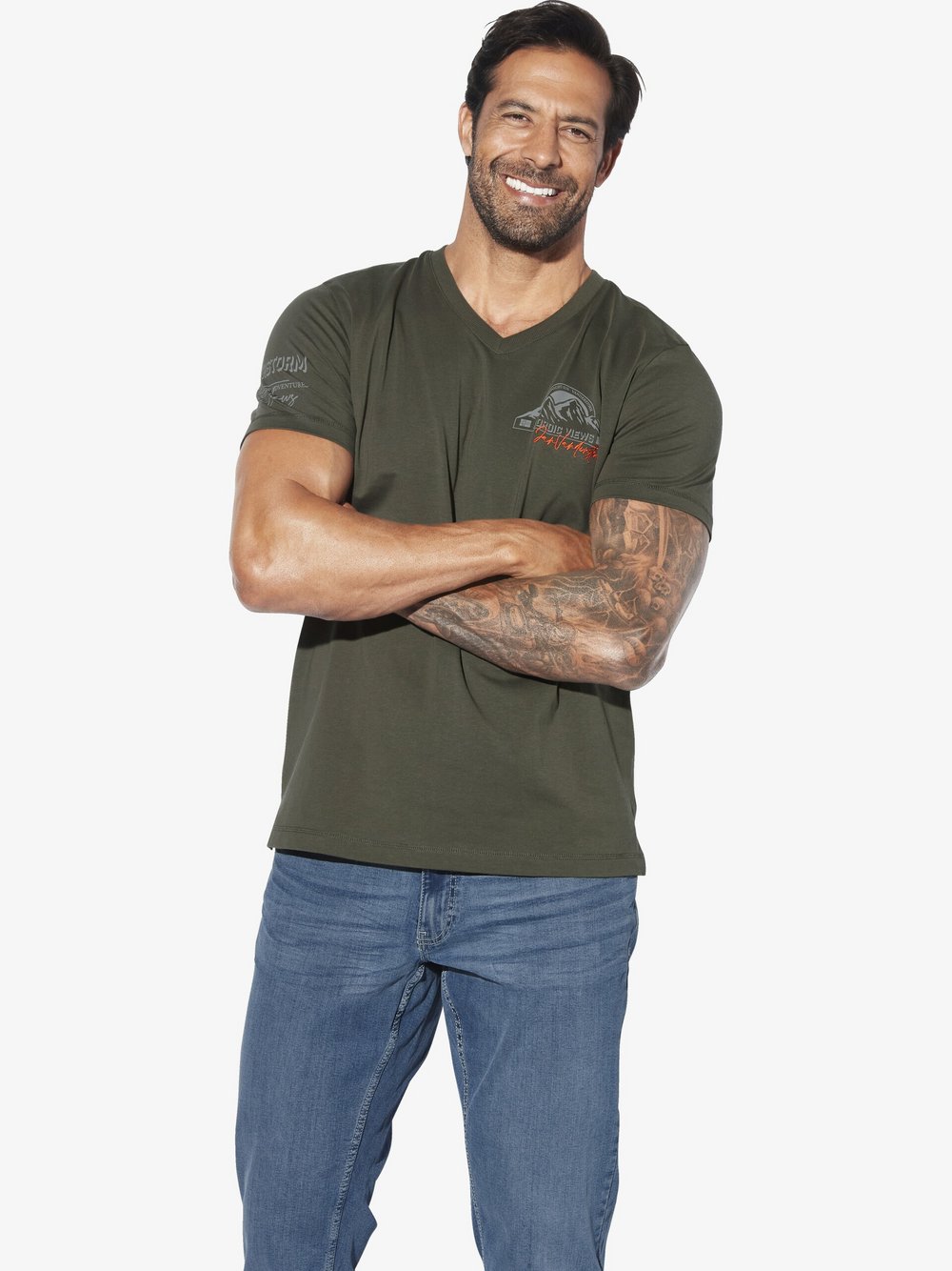 Thumbnail - Jan Vanderstorm Doppelpack T-Shirt Herren Baumwolle blau bedruckt, XXXL