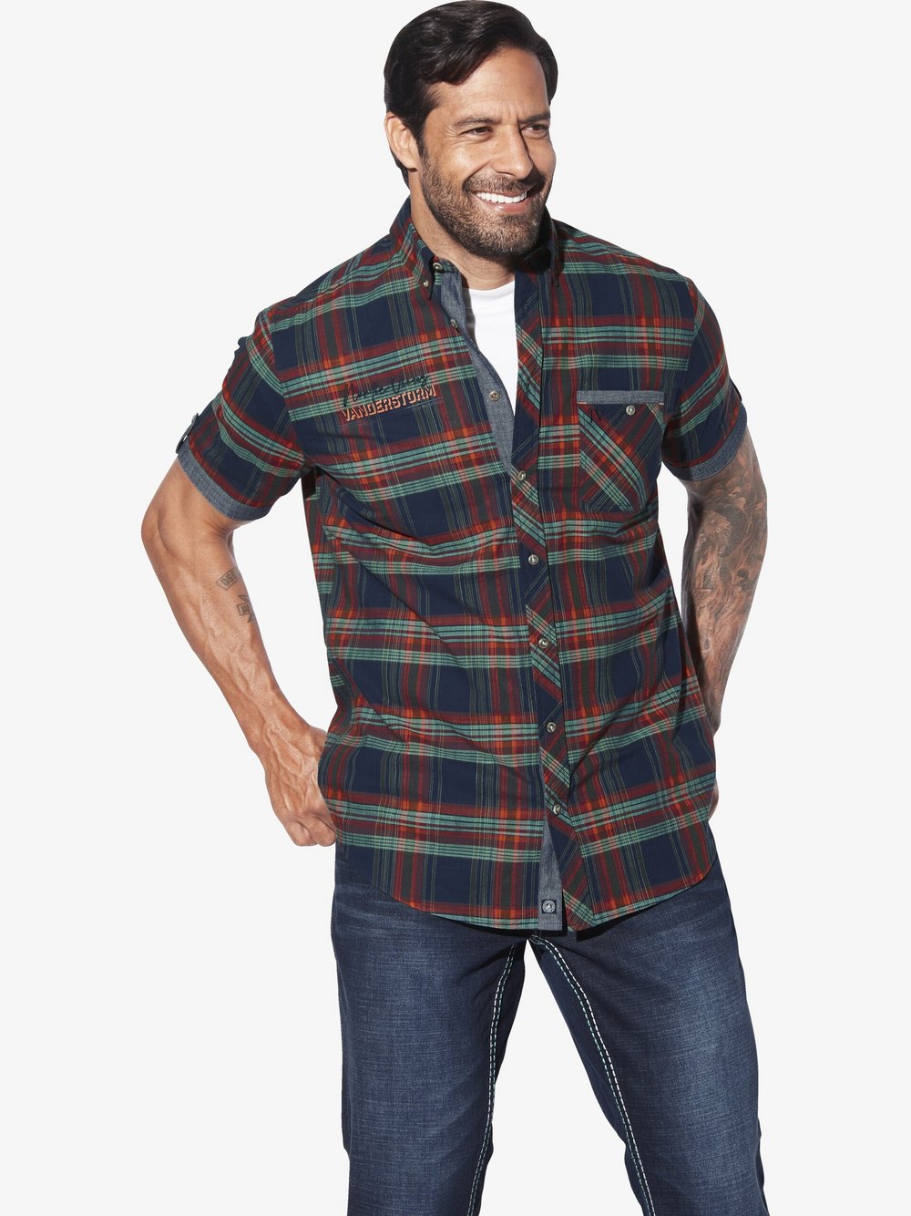 Thumbnail - Jan Vanderstorm Kurzarmhemd Herren Comfort Fit Baumwolle blau kariert, XL