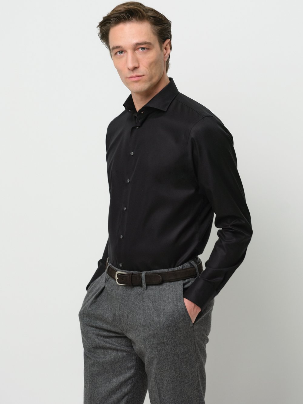 Profuomo Hemd Herren Slim Fit Baumwolle schwarz, 45