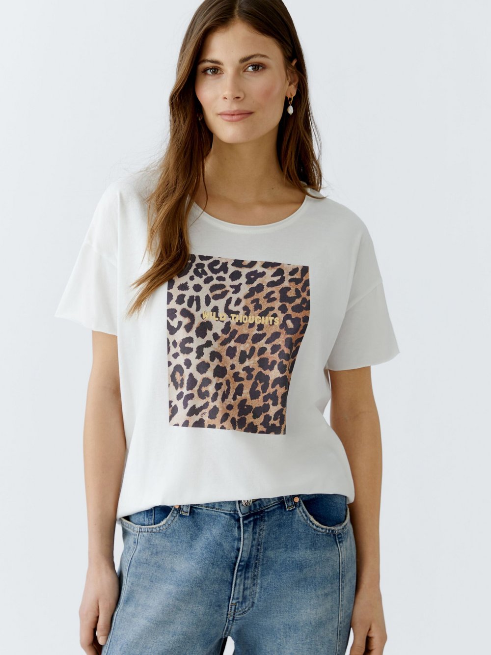 Thumbnail - Oui T-Shirt Damen Baumwolle weiß bedruckt, 44