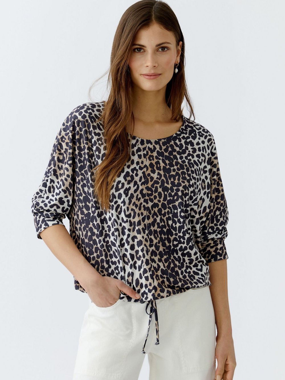Thumbnail - Oui Bluse Damen beige gemustert, 42