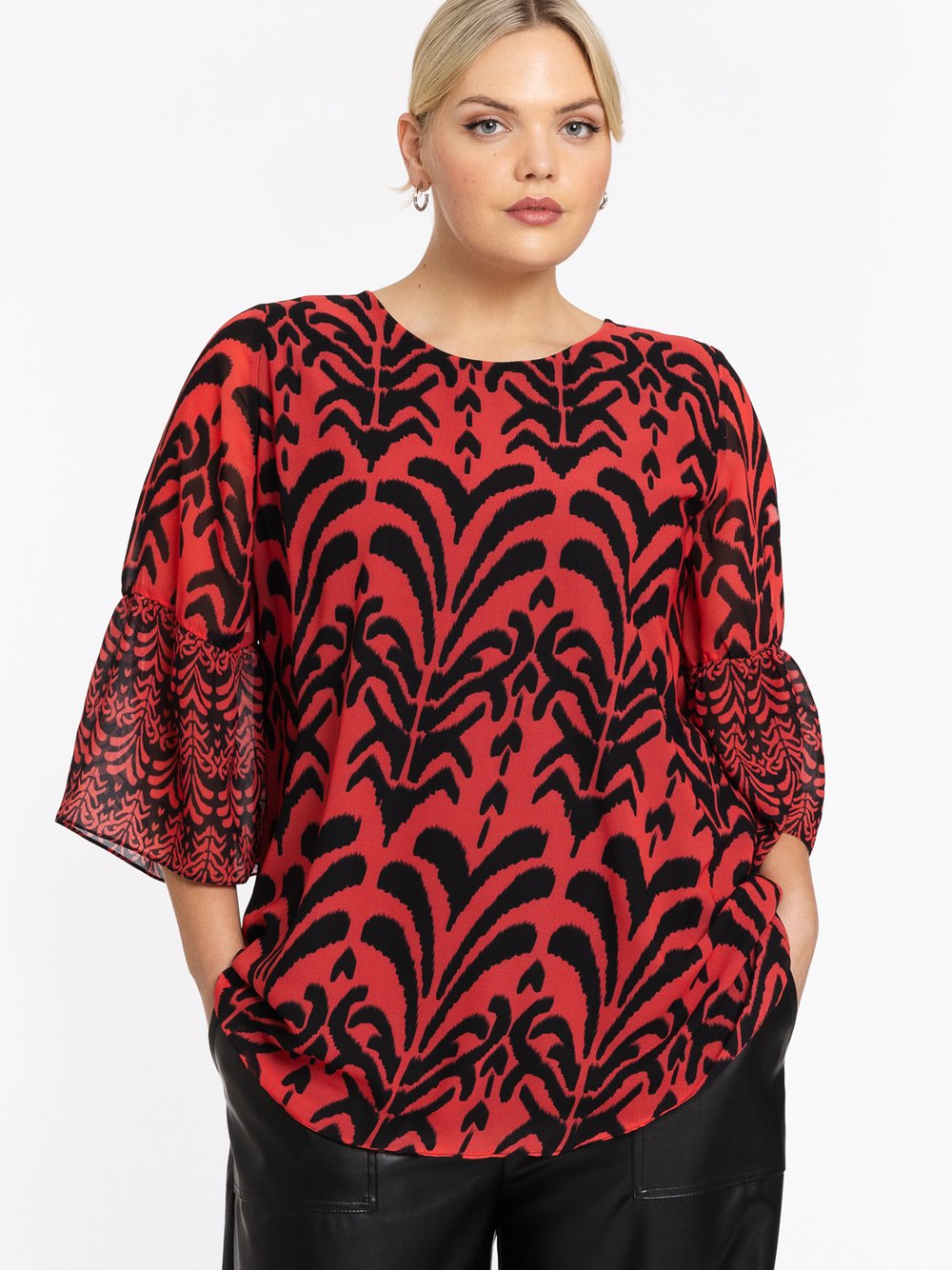 YOEK Tunika Damen rot bedruckt, 46-48