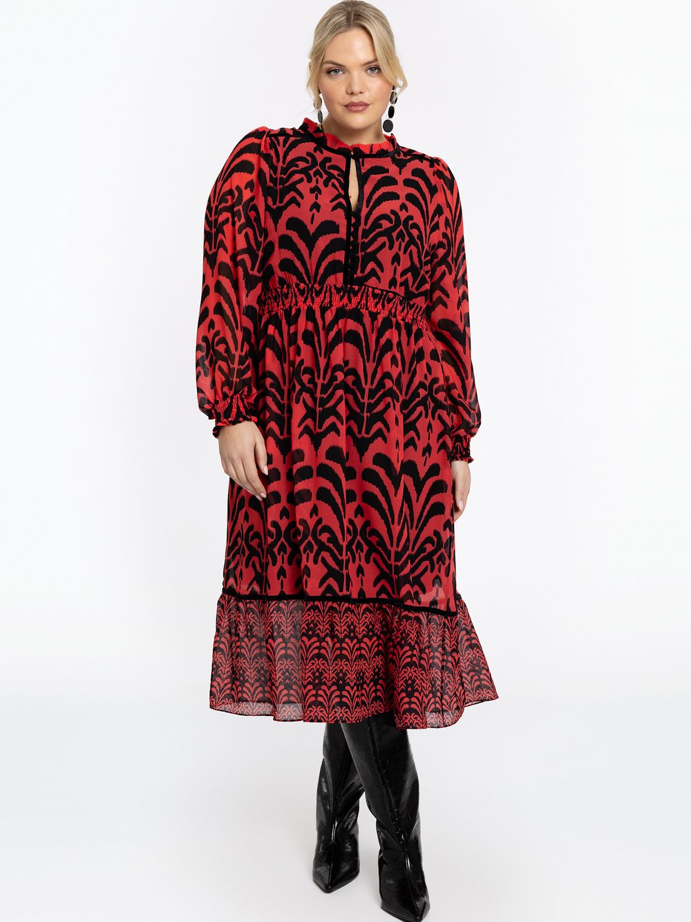 YOEK Kleid Damen rot gemustert, 46-48