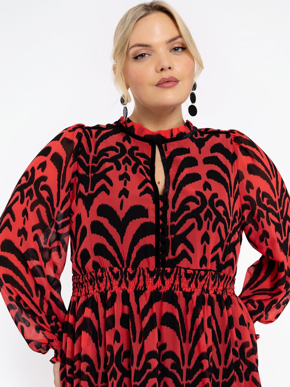 YOEK Kleid Damen rot gemustert, 50-52