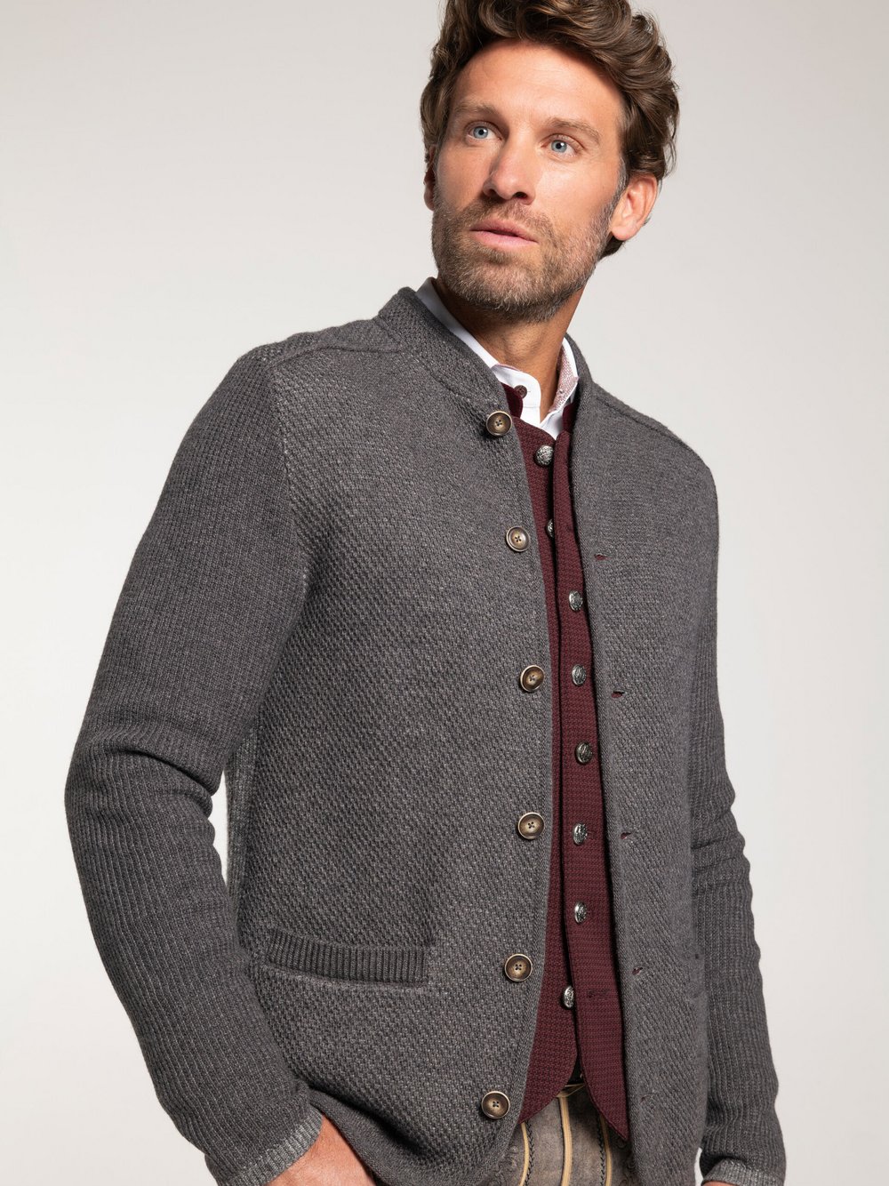 Spieth & Wenksy Trachtenstrickjacke Herren Wolle grau, L