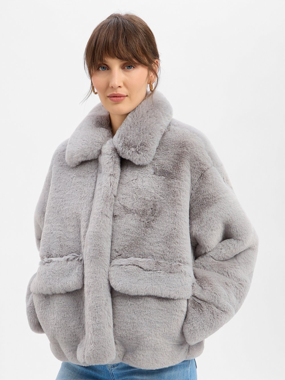 Thumbnail - EDITED Kunstfelljacke Damen grau, 38