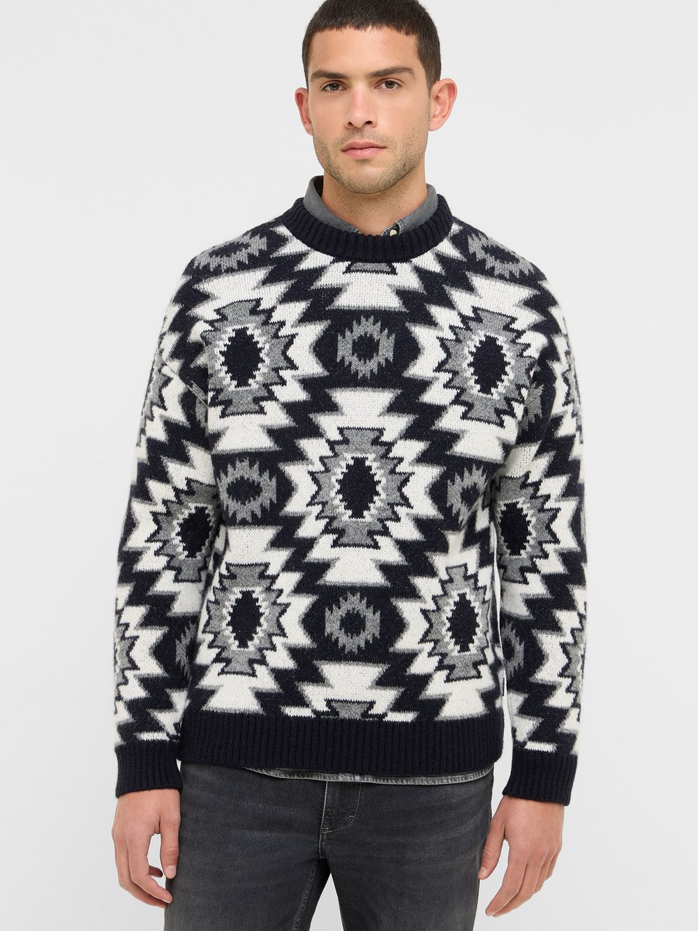 Mustang Strickpullover Herren schwarz gemustert, L