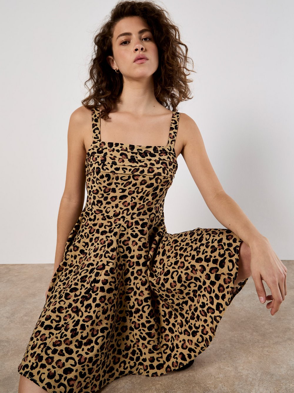 Apricot Minikleid Damen Viskose beige bedruckt, 34