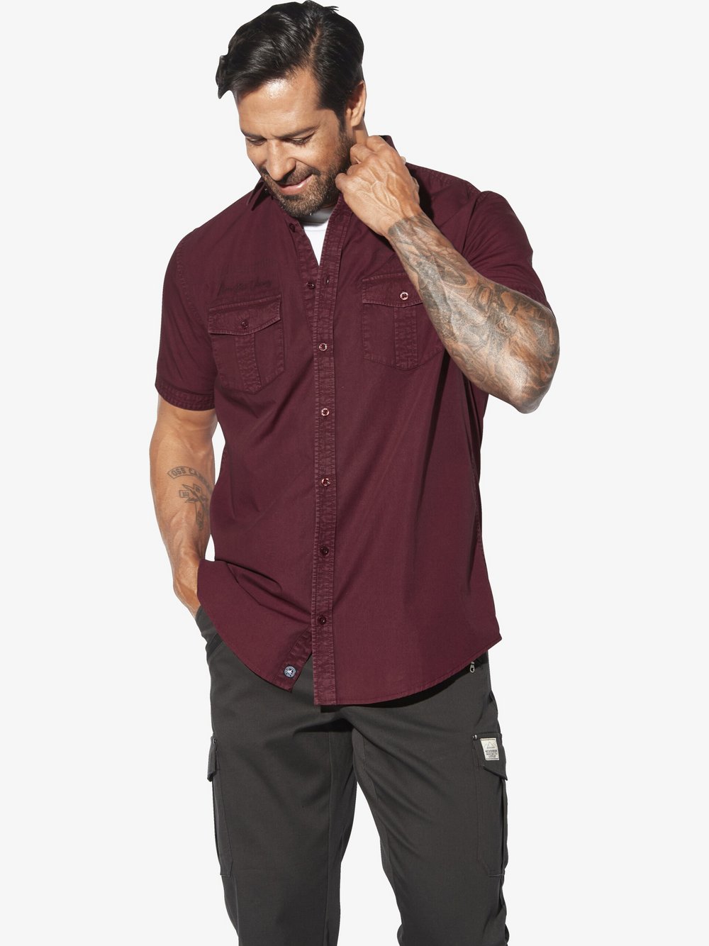 Thumbnail - Jan Vanderstorm Kurzarmhemd Herren Comfort Fit Baumwolle rot, XXXL