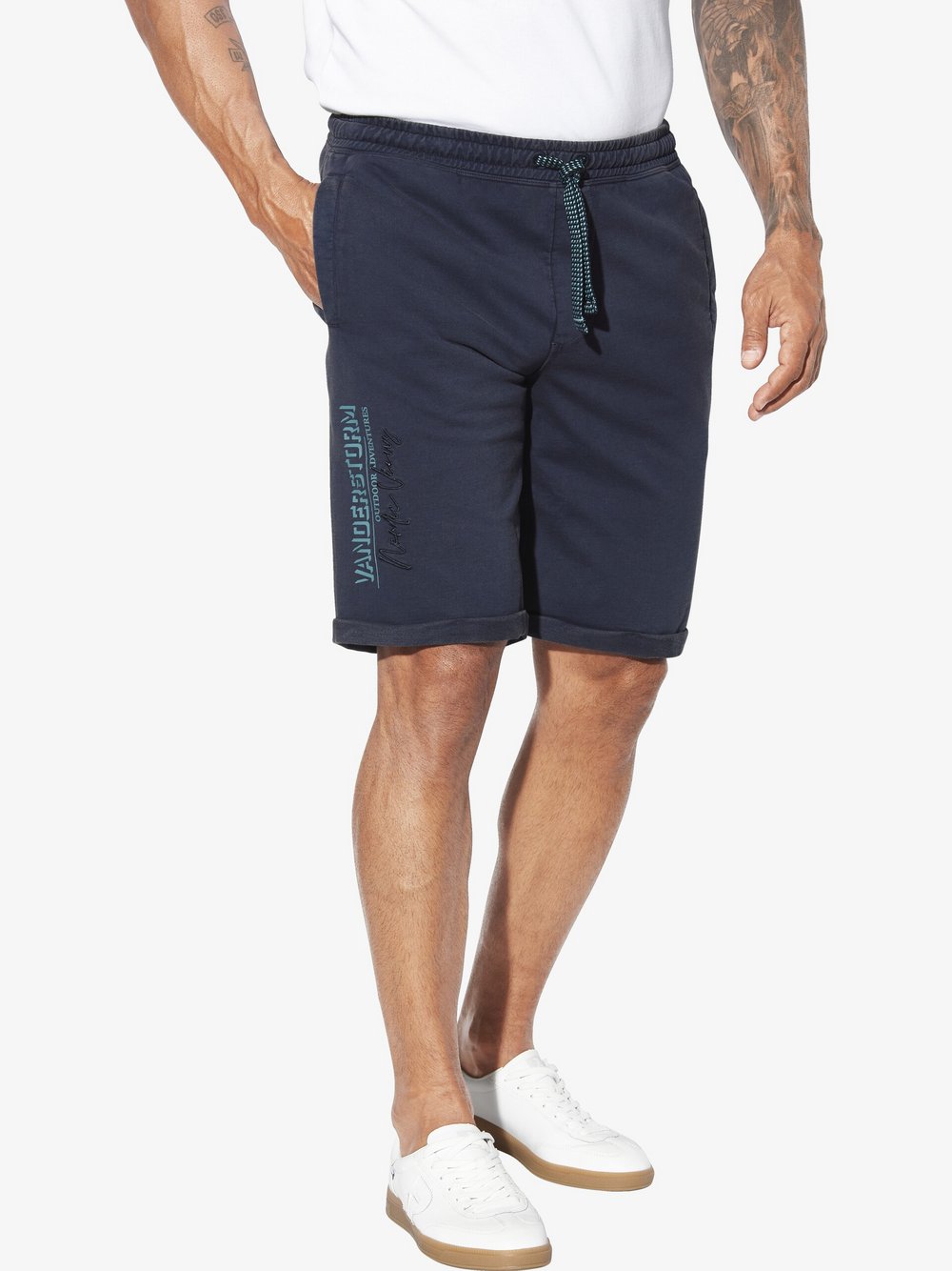 Thumbnail - Jan Vanderstorm Sweatbermuda Herren Baumwolle blau bedruckt, 6XL