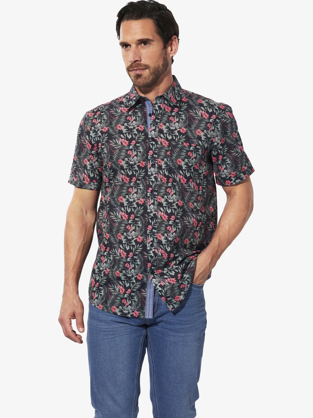 Thumbnail - BABISTA Kurzarmhemd Herren Regular Fit Baumwolle grün gemustert, L