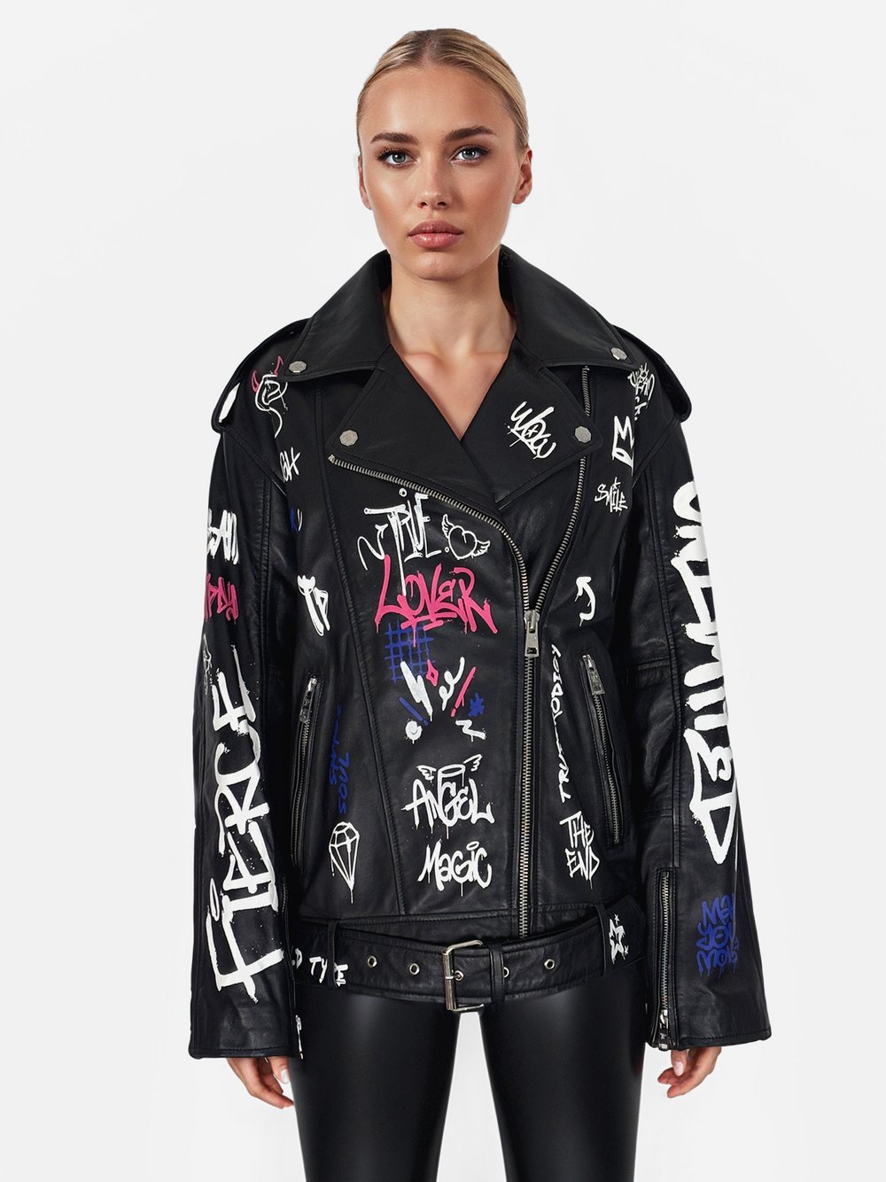 Trueprodigy Lederjacke  Damen schwarz bedruckt, L
